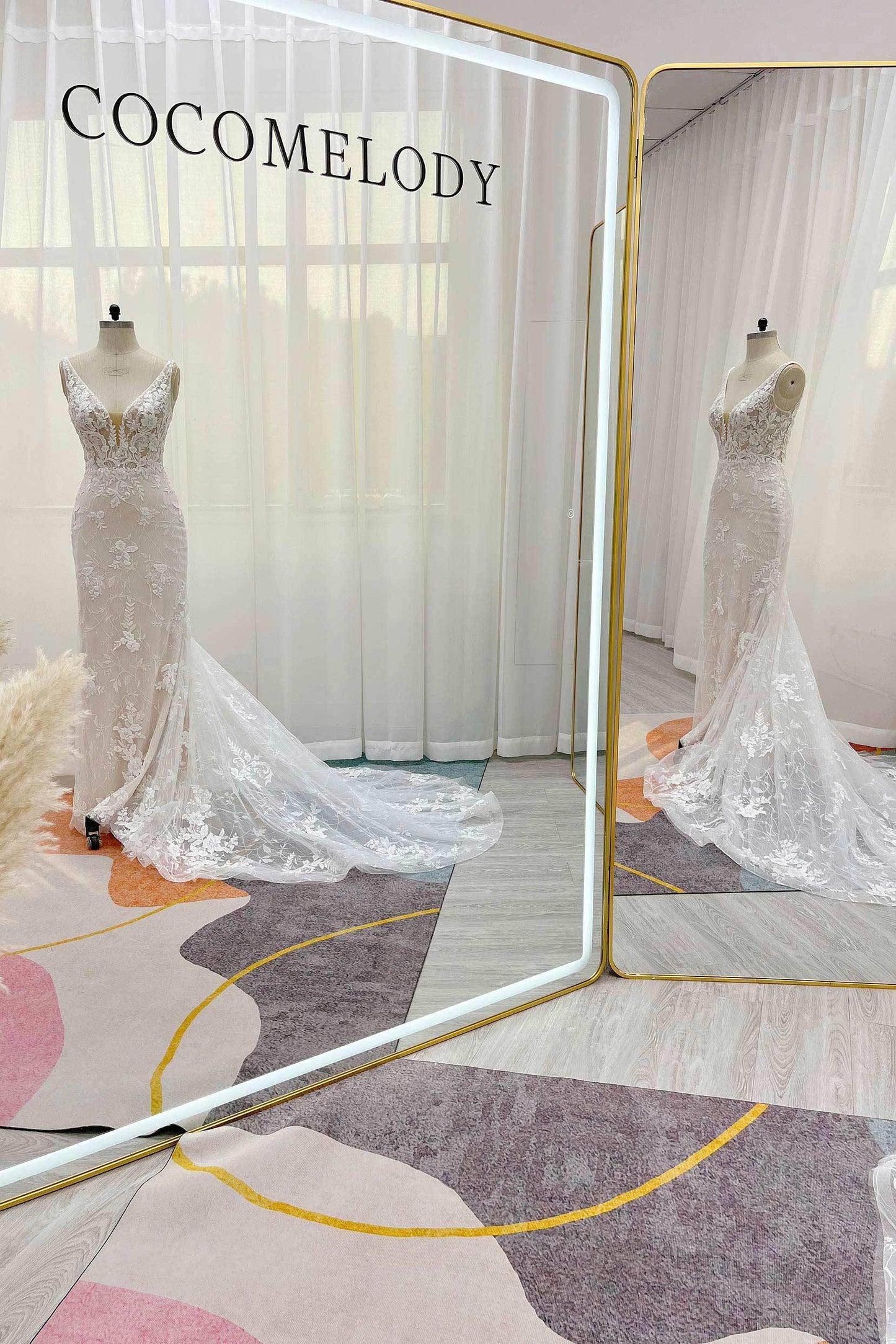 Trumpet-Mermaid Chapel Train Lace Tulle Wedding Dress CW3230