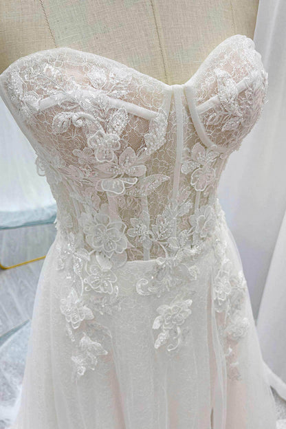 A-Line Court Train Lace Tulle Wedding Dress CW3239