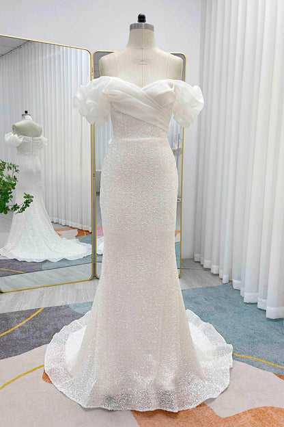 Trumpet-Mermaid Court Train Sequined Lace Wedding Dress CW3265