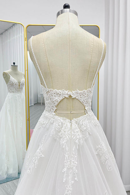 A-Line Court Train Lace Tulle Wedding Dress CW3268
