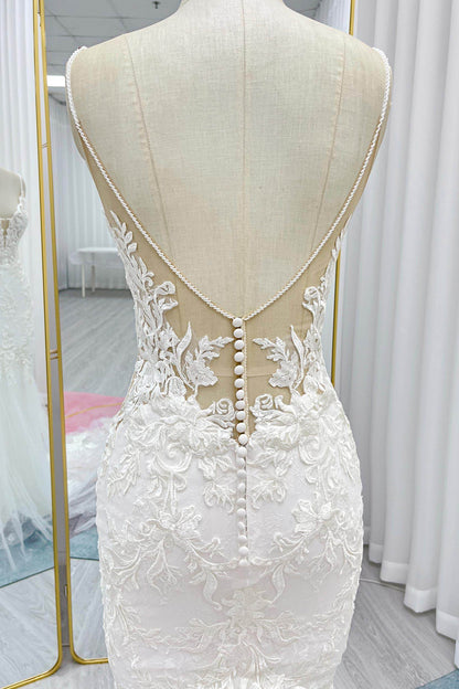 Trumpet-Mermaid Court Train Lace Tulle Wedding Dress CW3269