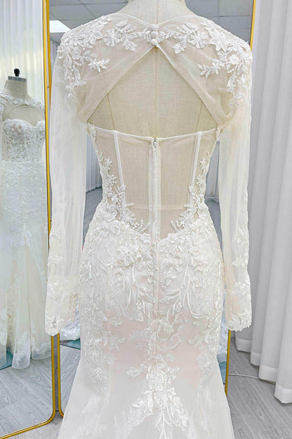 Trumpet-Mermaid Chapel Train Lace Tulle Wedding Dress CW3282