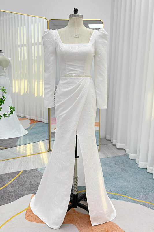Mermaid Sweep-Brush Train Jacquard Satin Wedding Dress CW3284