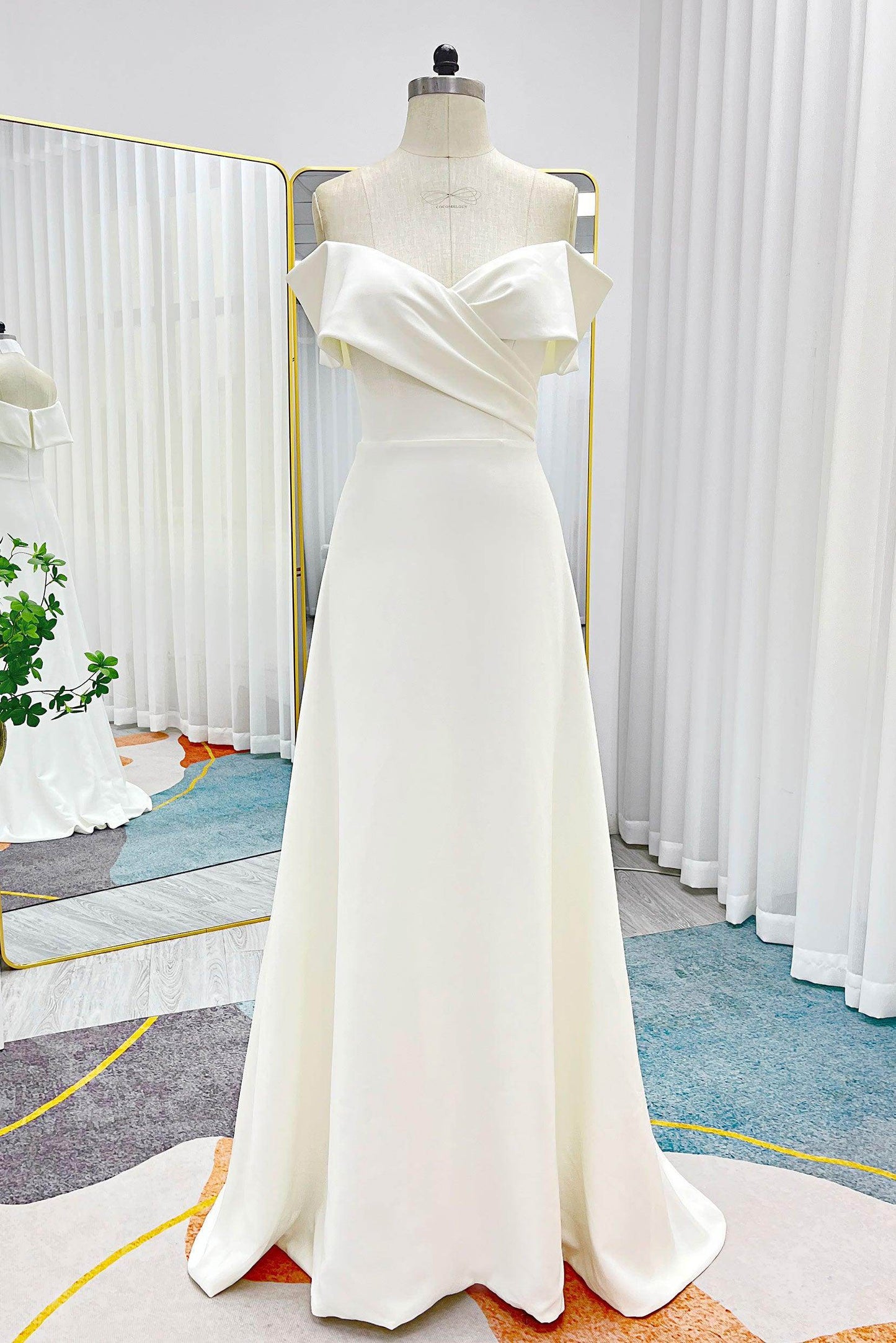 A-Line Sweep-Brush Train Stretch Satin Wedding Dress CW3286