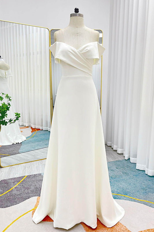 A-Line Sweep-Brush Train Stretch Satin Wedding Dress CW3286