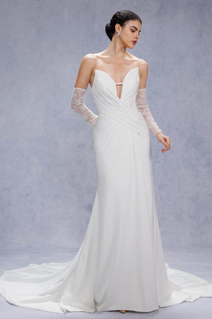 Trumpet-Mermaid Court Train Satin Wedding Dress CW3328
