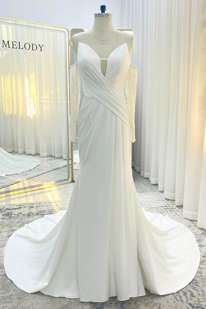 Trumpet-Mermaid Court Train Satin Wedding Dress CW3328