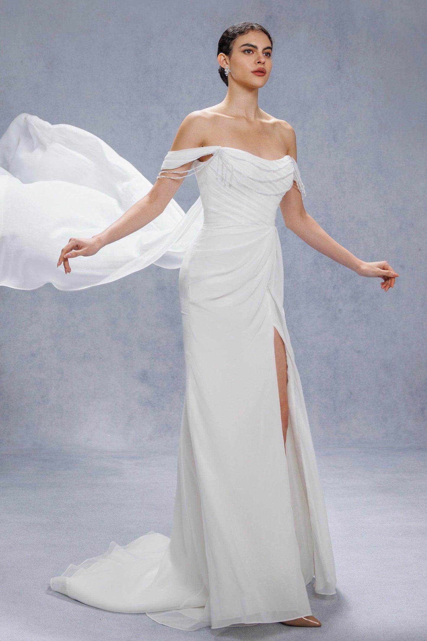 Sheath-Column Chapel Train Chiffon Wedding Dress CW3330