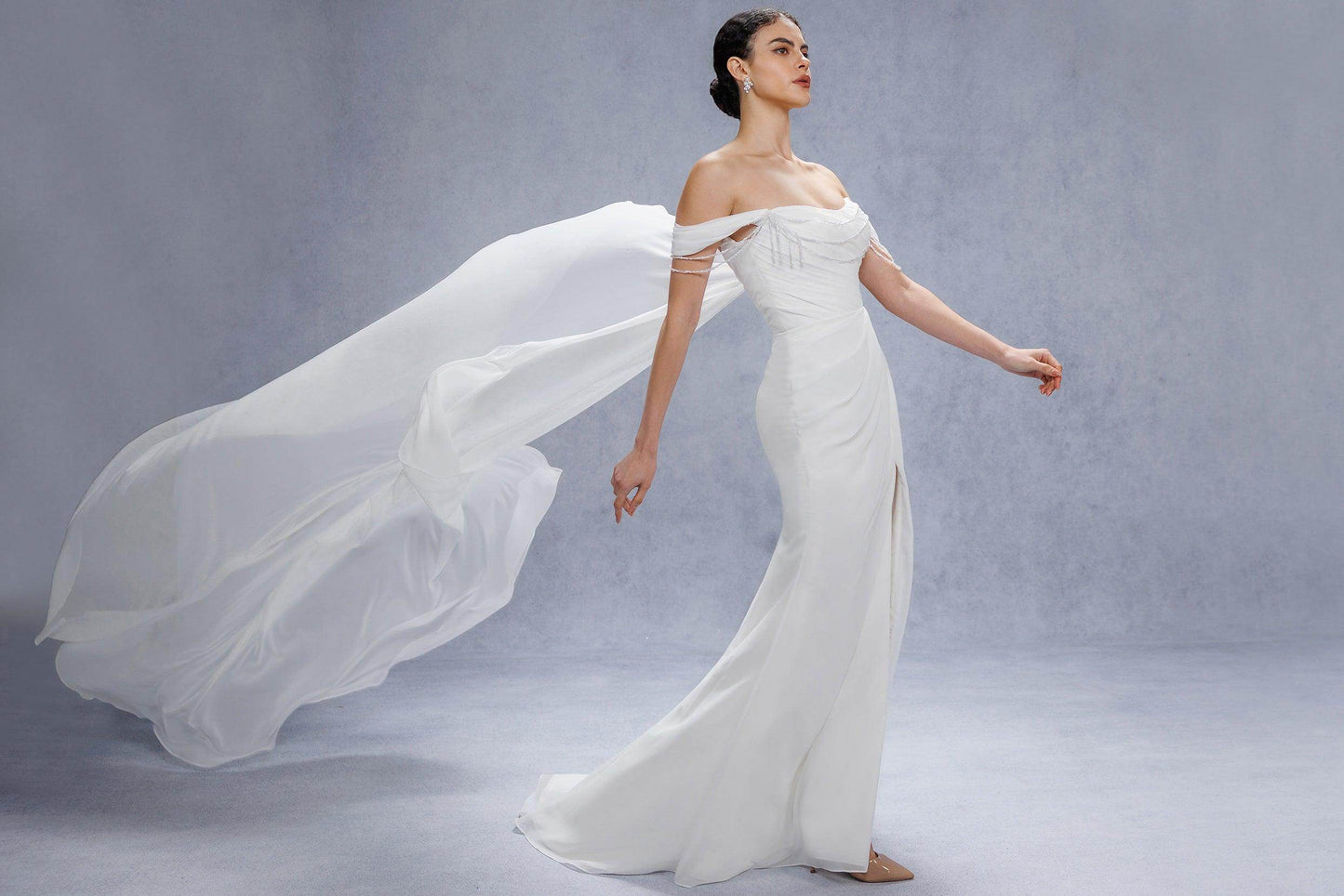 Sheath-Column Chapel Train Chiffon Wedding Dress CW3330