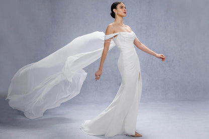 Sheath-Column Chapel Train Chiffon Wedding Dress CW3330