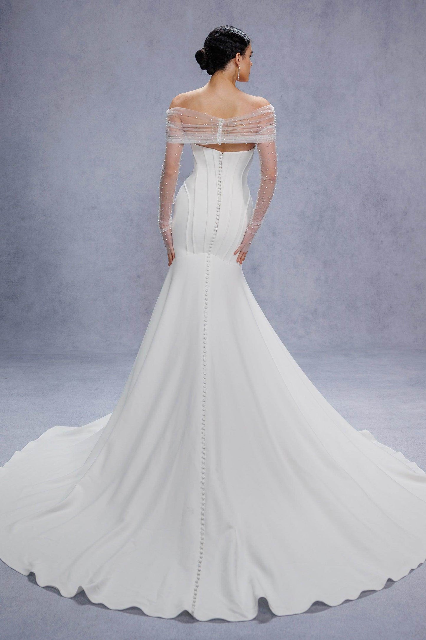 Trumpet-Mermaid Court Train Stretch Satin Wedding Dress CW3332