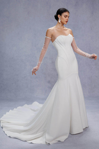 Trumpet-Mermaid Court Train Stretch Satin Wedding Dress CW3332