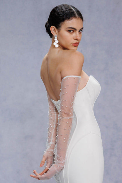 Trumpet-Mermaid Court Train Stretch Satin Wedding Dress CW3332