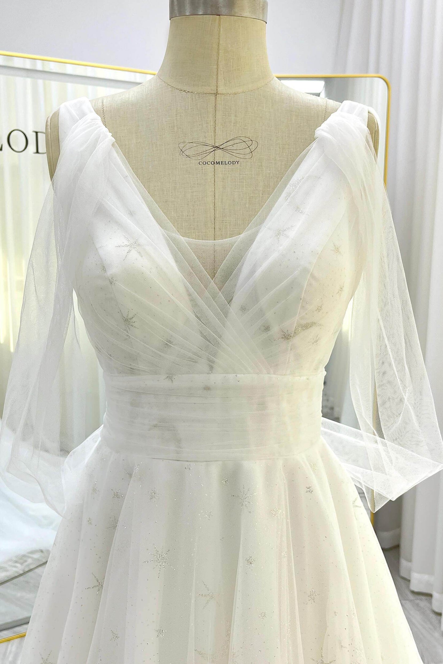 A-Line Court Train Glitter Wedding Dress CW3333