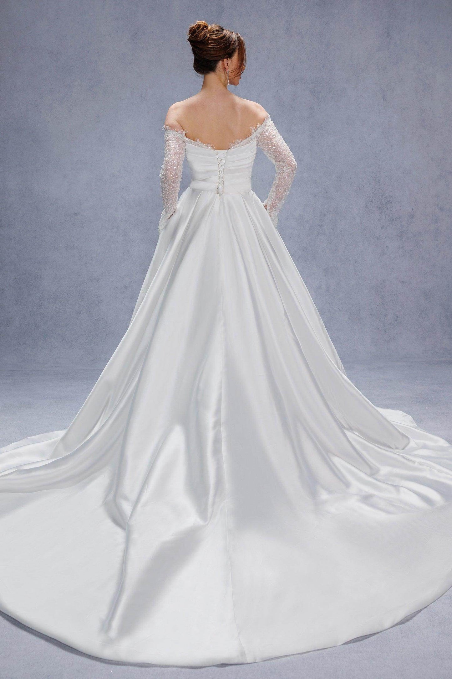 A-Line Court Train Mikado Lace Wedding Dress CW3335