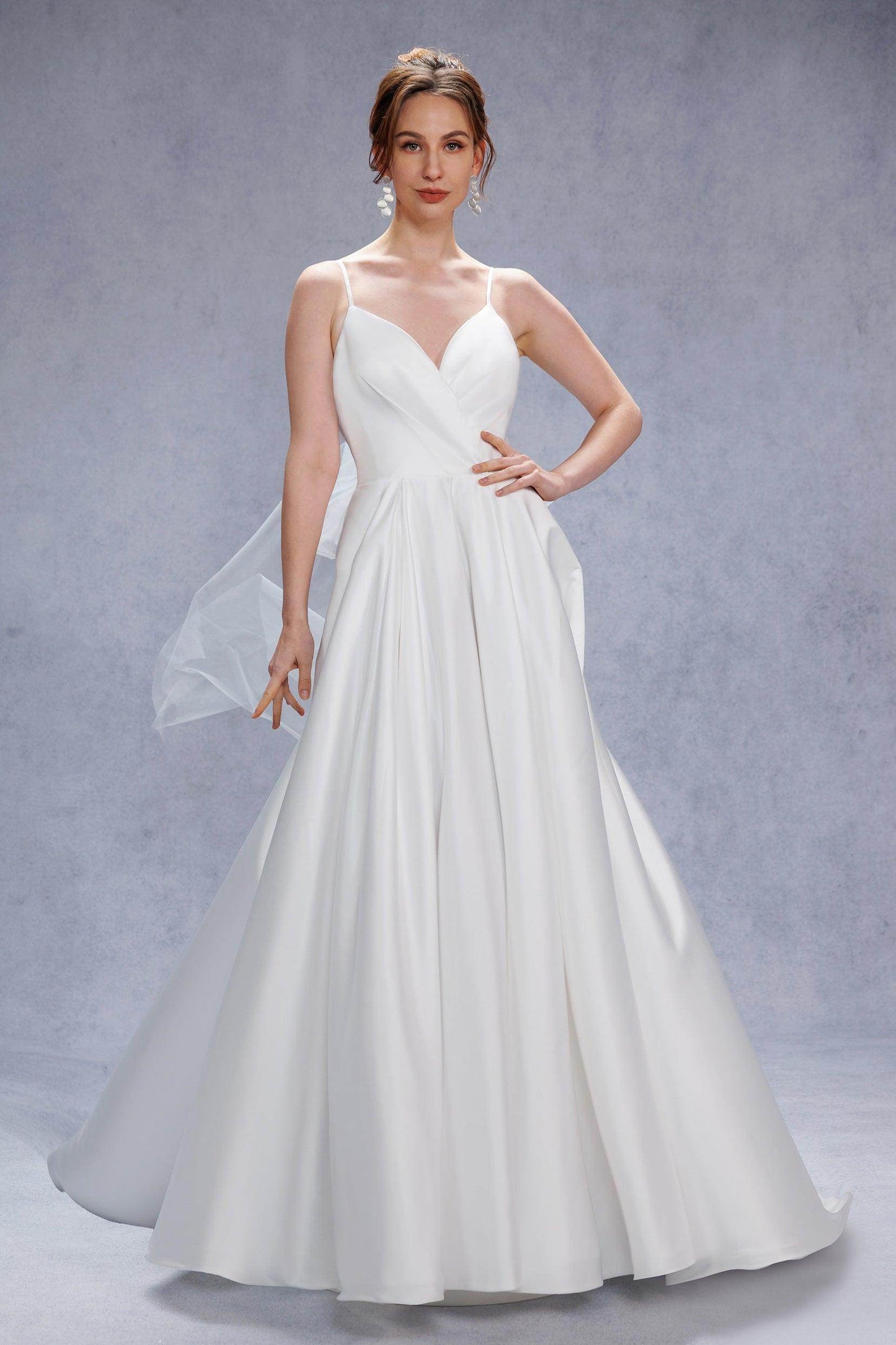A-Line Court Train Satin Tulle Wedding Dress CW3336