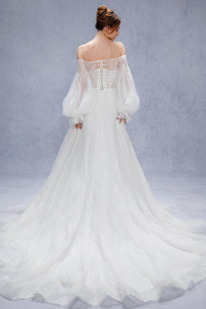 A-Line Court Train Lace Tulle Wedding Dress CW3337
