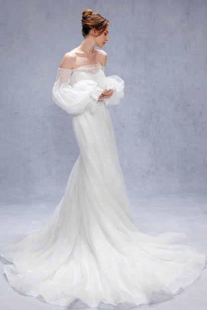 A-Line Court Train Lace Tulle Wedding Dress CW3337