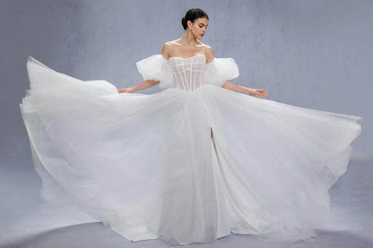 A-Line Court Train Sparkle Tulle Wedding Dress CW3339