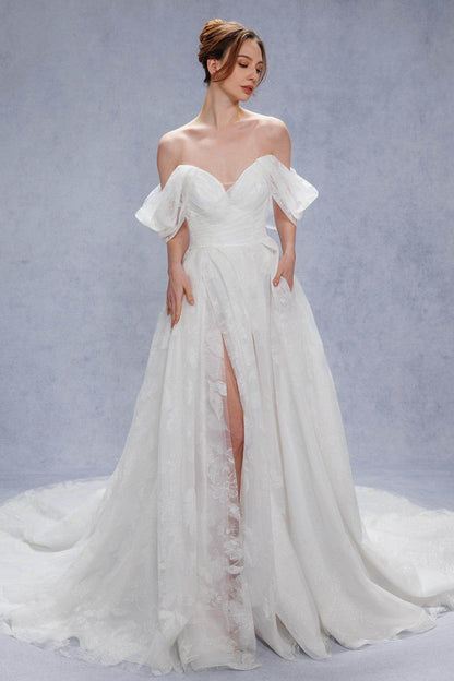A-Line Court Train Glitter Wedding Dress CW3340
