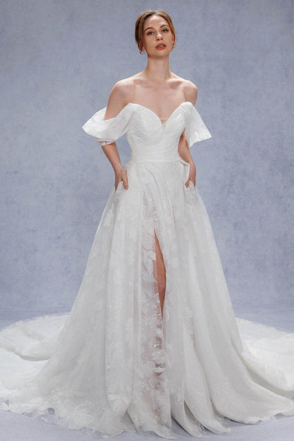 A-Line Court Train Glitter Wedding Dress CW3340
