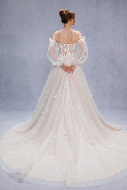A-Line Court Train Tulle Wedding Dress CW3341