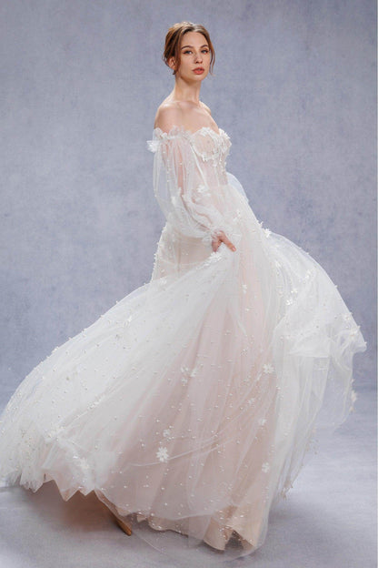 A-Line Court Train Tulle Wedding Dress CW3341