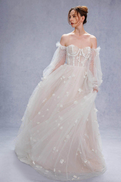 A-Line Court Train Tulle Wedding Dress CW3341