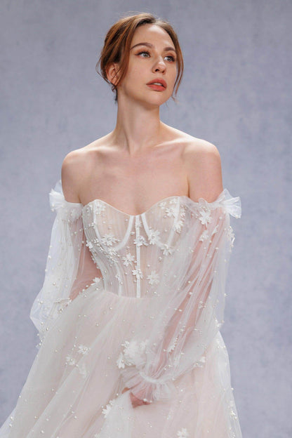 A-Line Court Train Tulle Wedding Dress CW3341