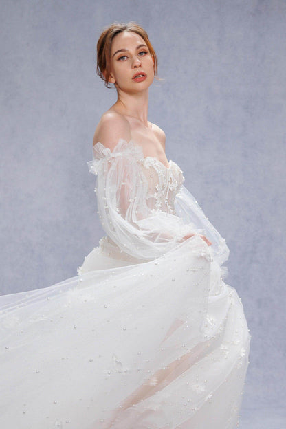 A-Line Court Train Tulle Wedding Dress CW3341