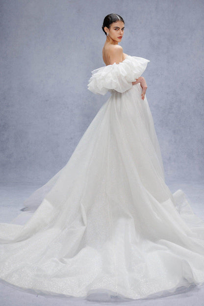 A-Line Court Train Glitter Wedding Dress CW3342