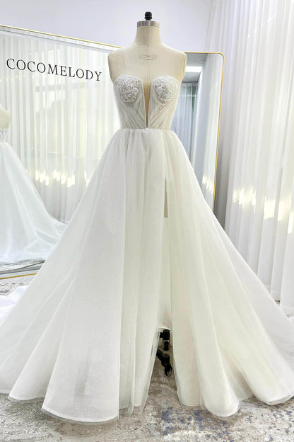 A-Line Court Train Glitter Wedding Dress CW3342