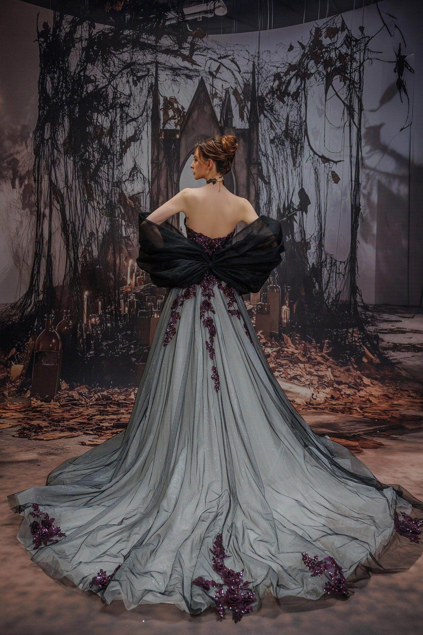A-Line Court Train Lace Tulle Wedding Dress CW3345
