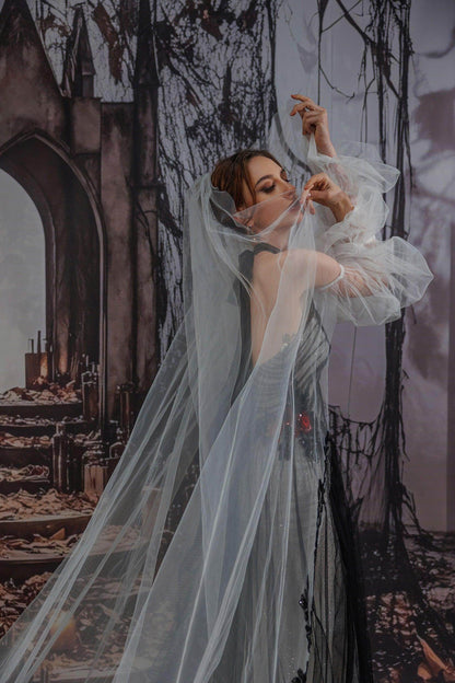 A-Line Cathedral Train Glitter Sparkle Tulle Wedding Dress CW3349
