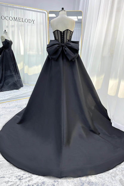 A-Line Court Train Mikado Tulle Wedding Dress CW3350