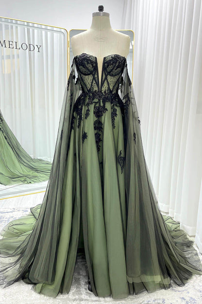 A-Line Court Train Sequined Lace Tulle Wedding Dress CW3352