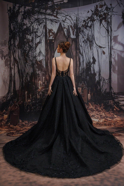 A-Line Court Train Sparkle Tulle Wedding Dress CW3528