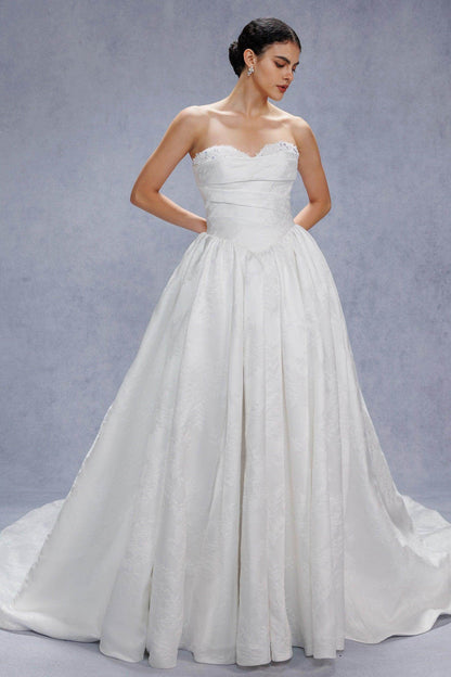 Ball Gown Court Train Jacquard Satin Wedding Dress CW3532