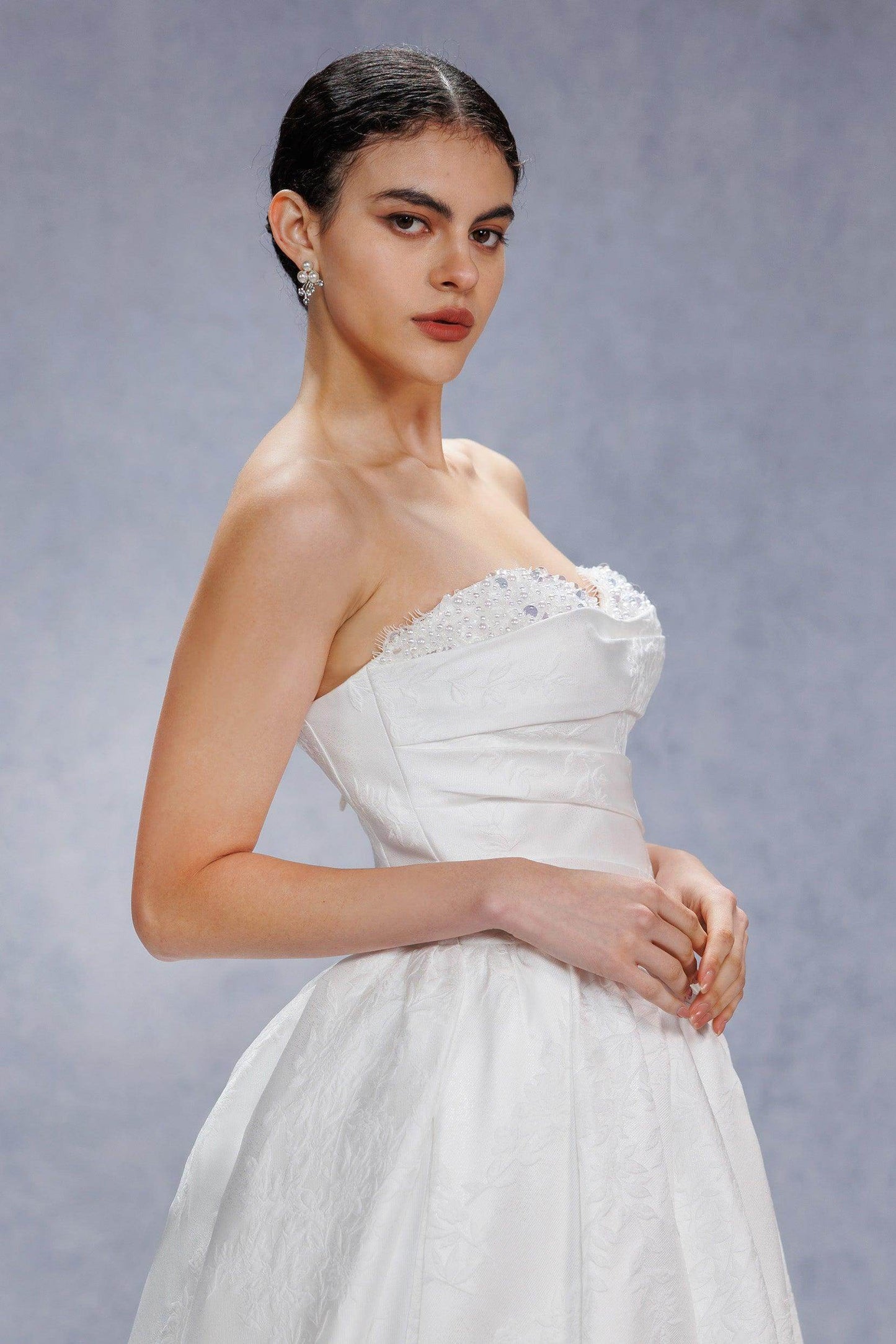Ball Gown Court Train Jacquard Satin Wedding Dress CW3532