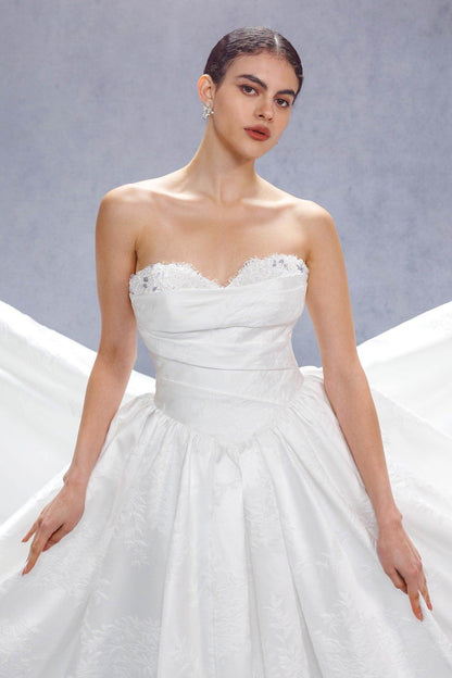 Ball Gown Court Train Jacquard Satin Wedding Dress CW3532