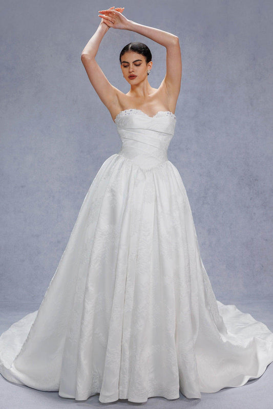 Ball Gown Court Train Jacquard Satin Wedding Dress CW3532