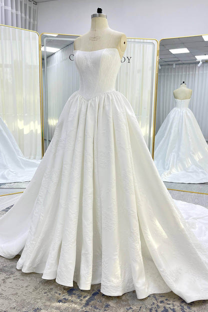 Ball Gown Court Train Jacquard Satin Wedding Dress CW3533
