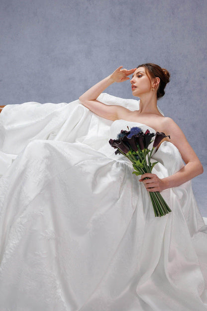Ball Gown Court Train Jacquard Satin Wedding Dress CW3533