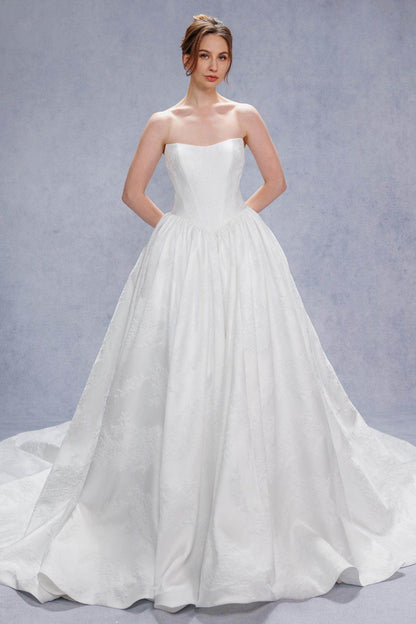Ball Gown Court Train Jacquard Satin Wedding Dress CW3533