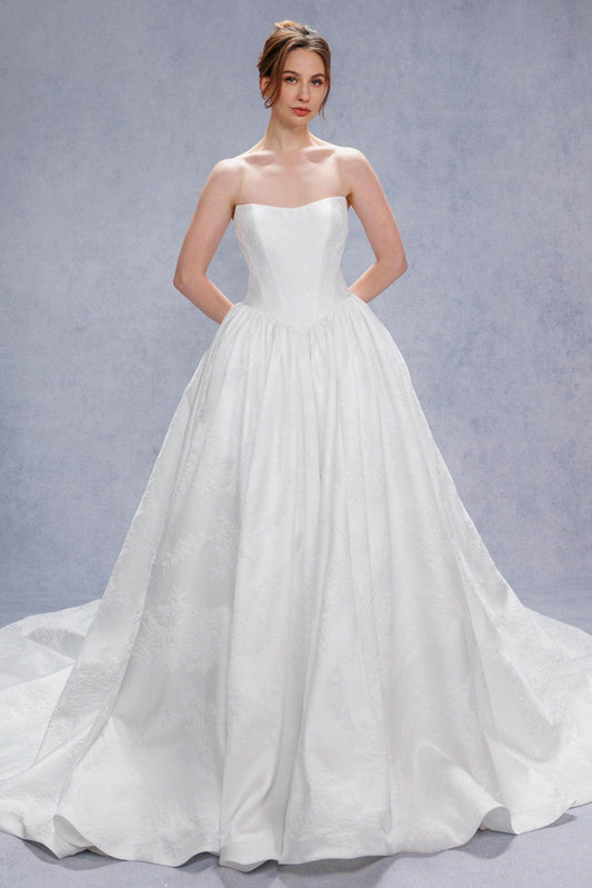 Ball Gown Court Train Jacquard Satin Wedding Dress CW3533
