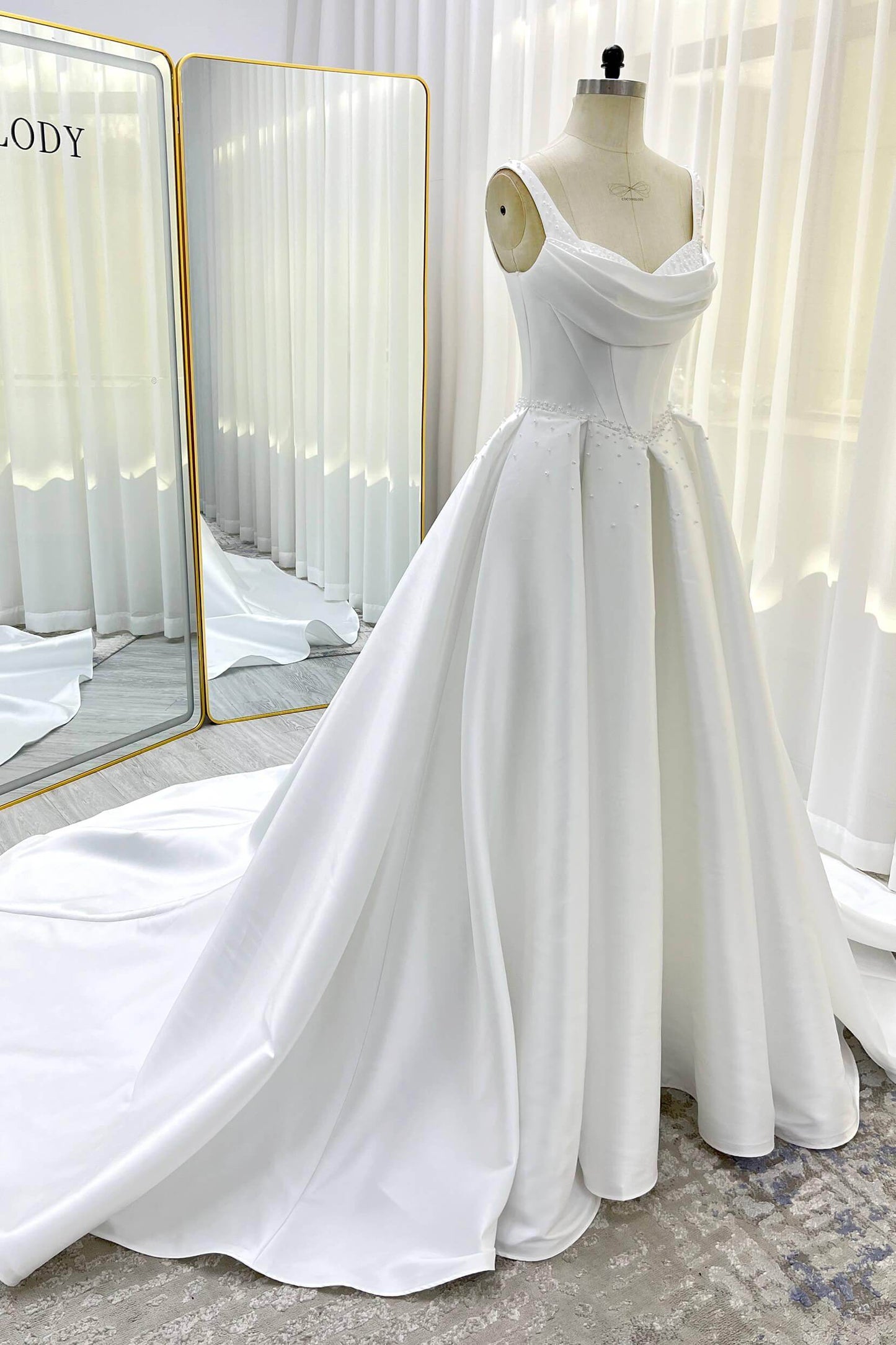 A-Line Court Train Mikado Wedding Dress CW3535