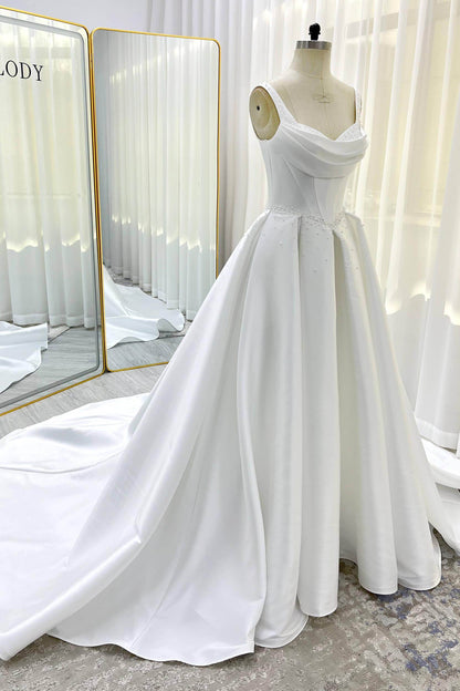 A-Line Court Train Mikado Wedding Dress CW3535
