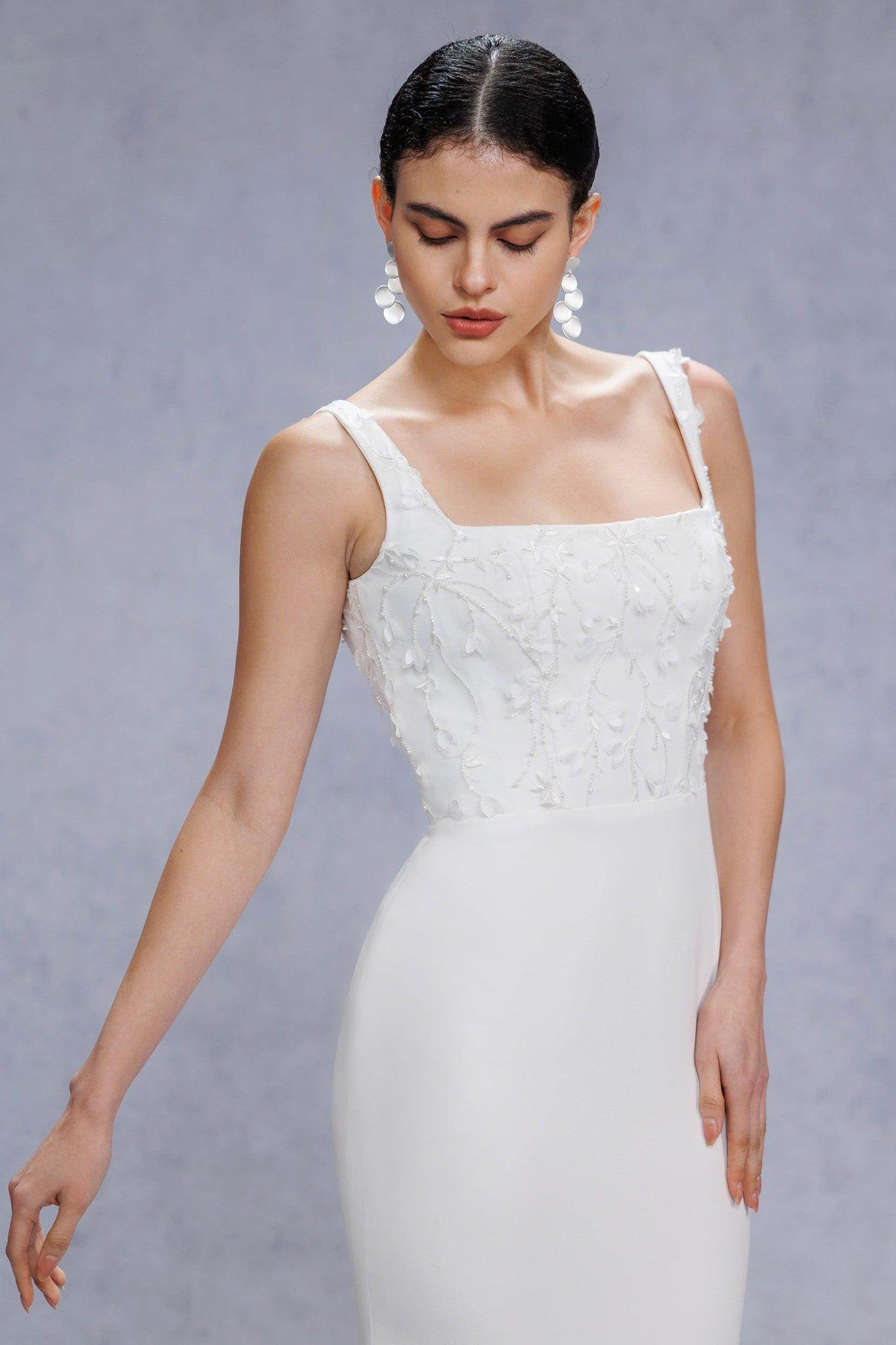 Trumpet-Mermaid Court Train Stretch Satin Wedding Dress CW3537