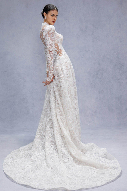 A-Line Court Train Lace Tulle Wedding Dress CW3538