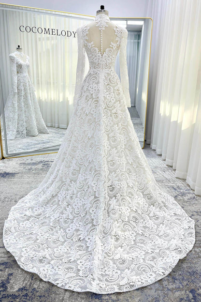 A-Line Court Train Lace Tulle Wedding Dress CW3538